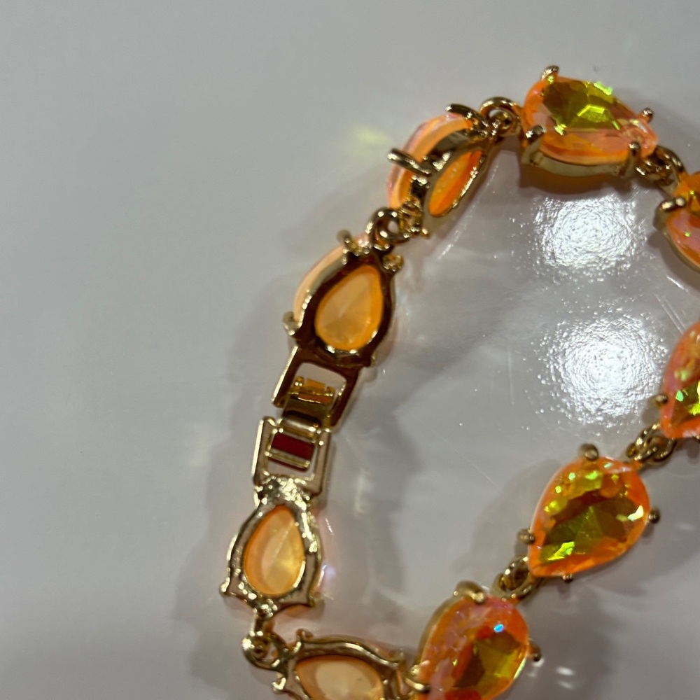 Terry Costa Prom Gold and Orange Teardrop Bracelet - Picture 2 of 2